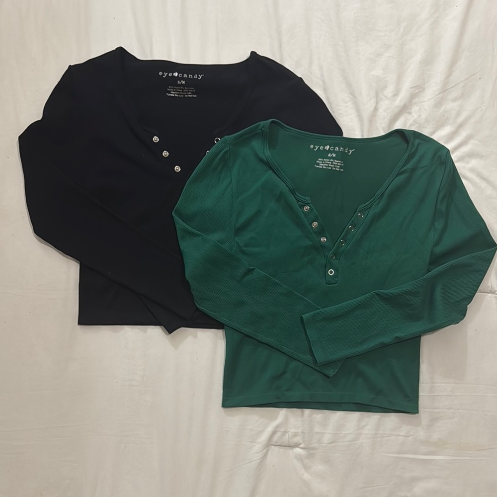 Eyedandy Black and Green Long Sleeve crop Tops